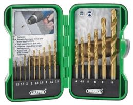 Draper Titanium Nitride Coated HSS Drill Bit Set 15 Piece